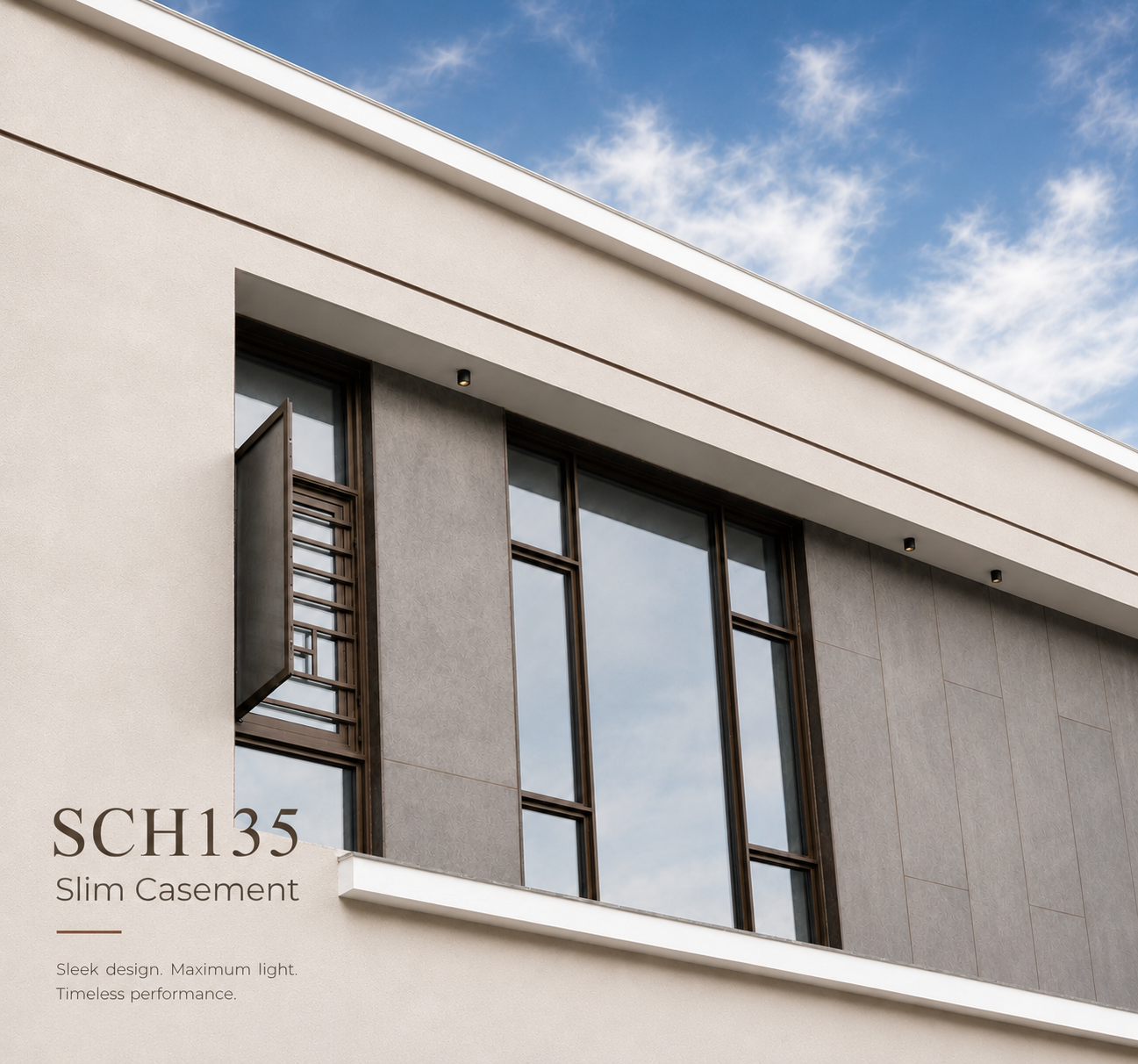 SCH 135 Ultra Slim casement window — 16mm frame width, maximum glass area