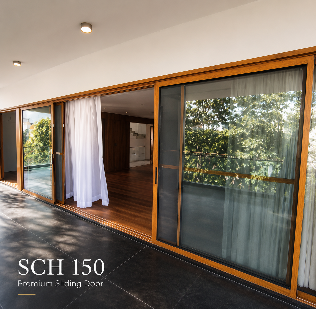 SCHON sliding door system with ultra-slim aluminium frame in a luxury architectural opening