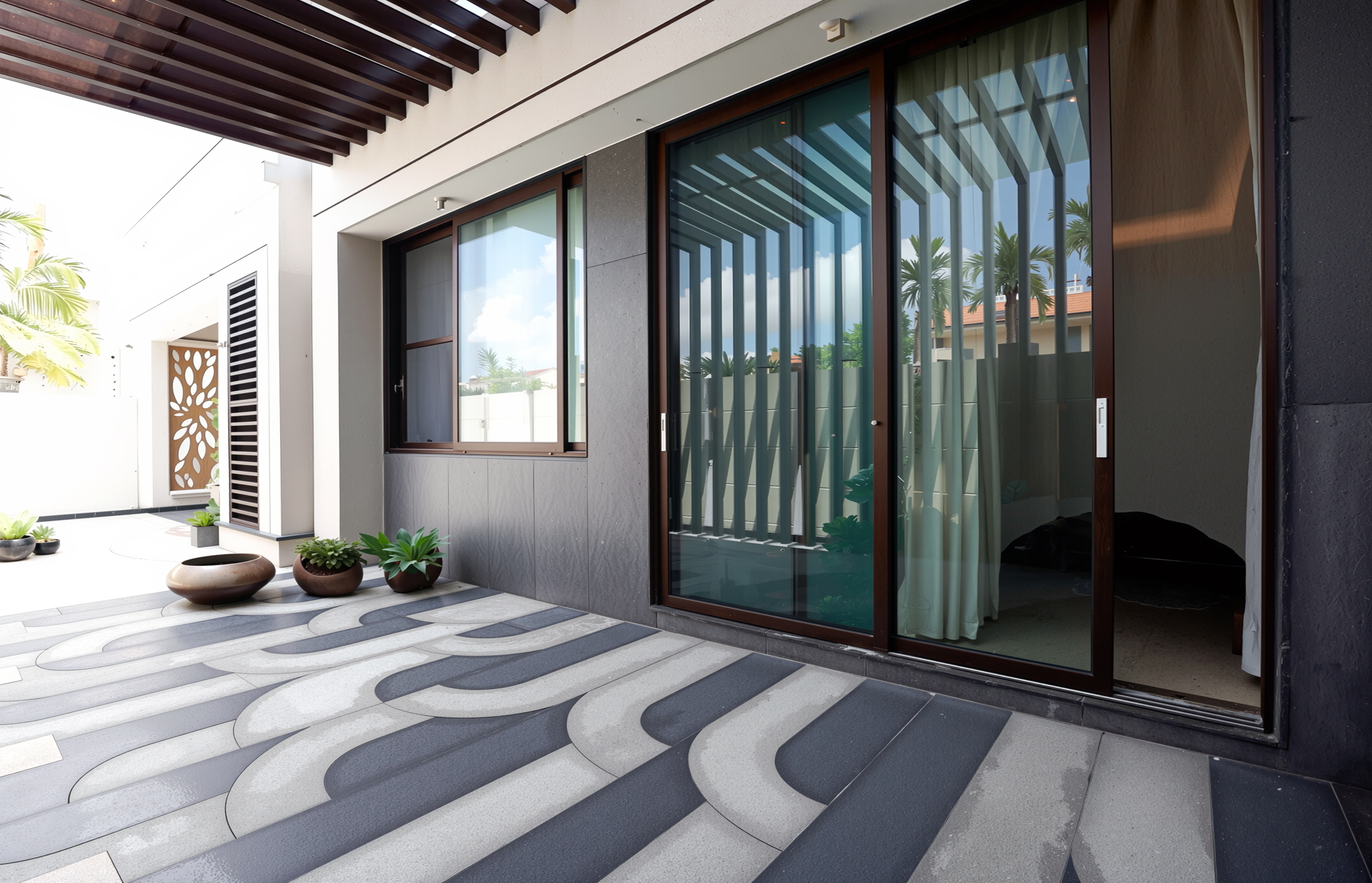 Luxury architectural opening with SCHON sliding door system spanning a grand villa facade